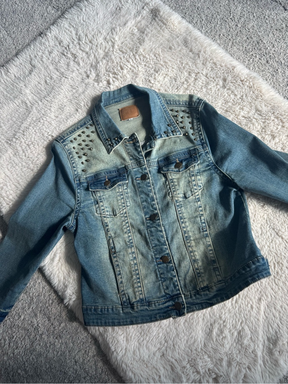 Light Wash Studded Denim Jacket - Women's Jean Jacket
